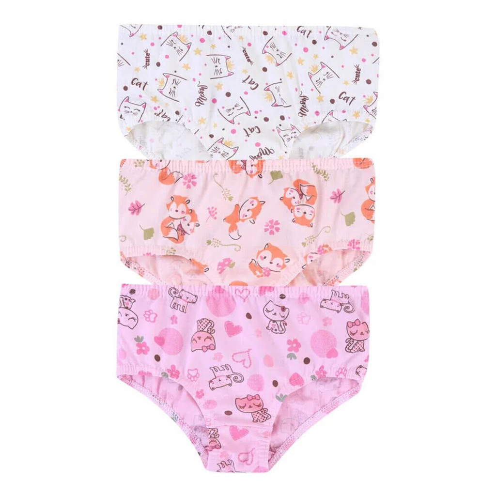Kit 3 Calcinhas Infantis Kellynha | Estampadas Sortidas | 100% Algodão Macio