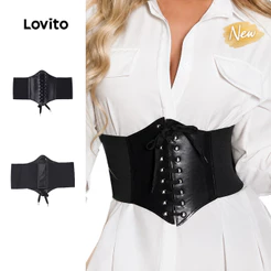 (New Arrival) Lovito Modelador Feminino Vintage Casual Suave Para a Pele Com Elasticidade Em 4 Direções Controle Abdominal E Cordão CSD001BR019