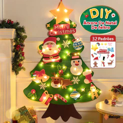 Árvore De Natal De Feltro DIY 32 Enfeites Parede Festa Corda Decoração Natalina Ambientes Internos