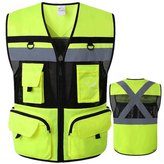 Colete de Segurança Refletivo de Alta Visibilidade com Múltiplos Bolsos, Tecido de Malha com Zíper Grande, Respirável, A