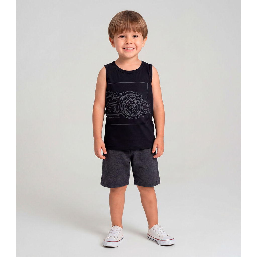 Conjunto Infantil Regata Machão Com Estampa Preto