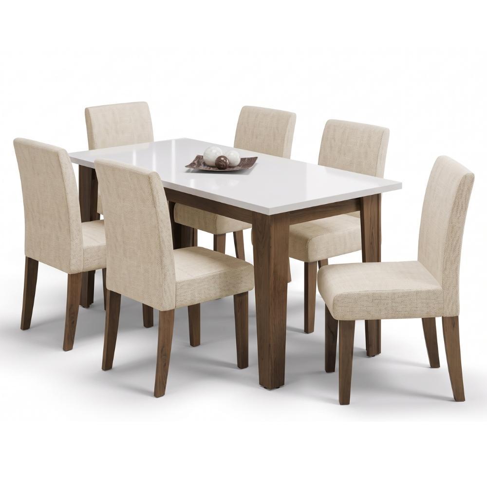Conjunto de Mesa Sala de Jantar Miami com 6 Cadeiras Trieste Suede 1,60m Cedro / Off White / Areia D