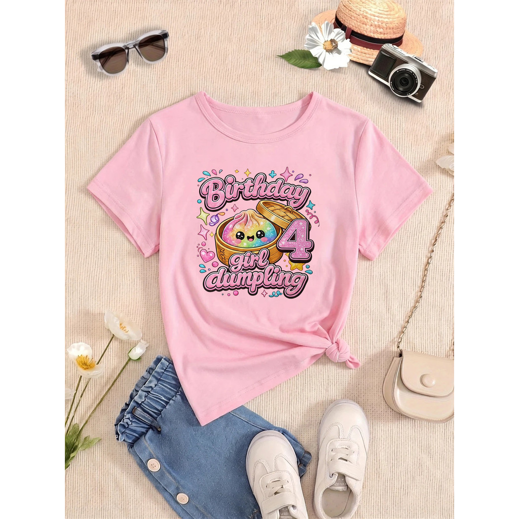 4th Aniversário Menina Bolinho Impresso T Camisa Meninas O Melhor Camiseta Kawaii Crianças Roupas Verão Manga Curta