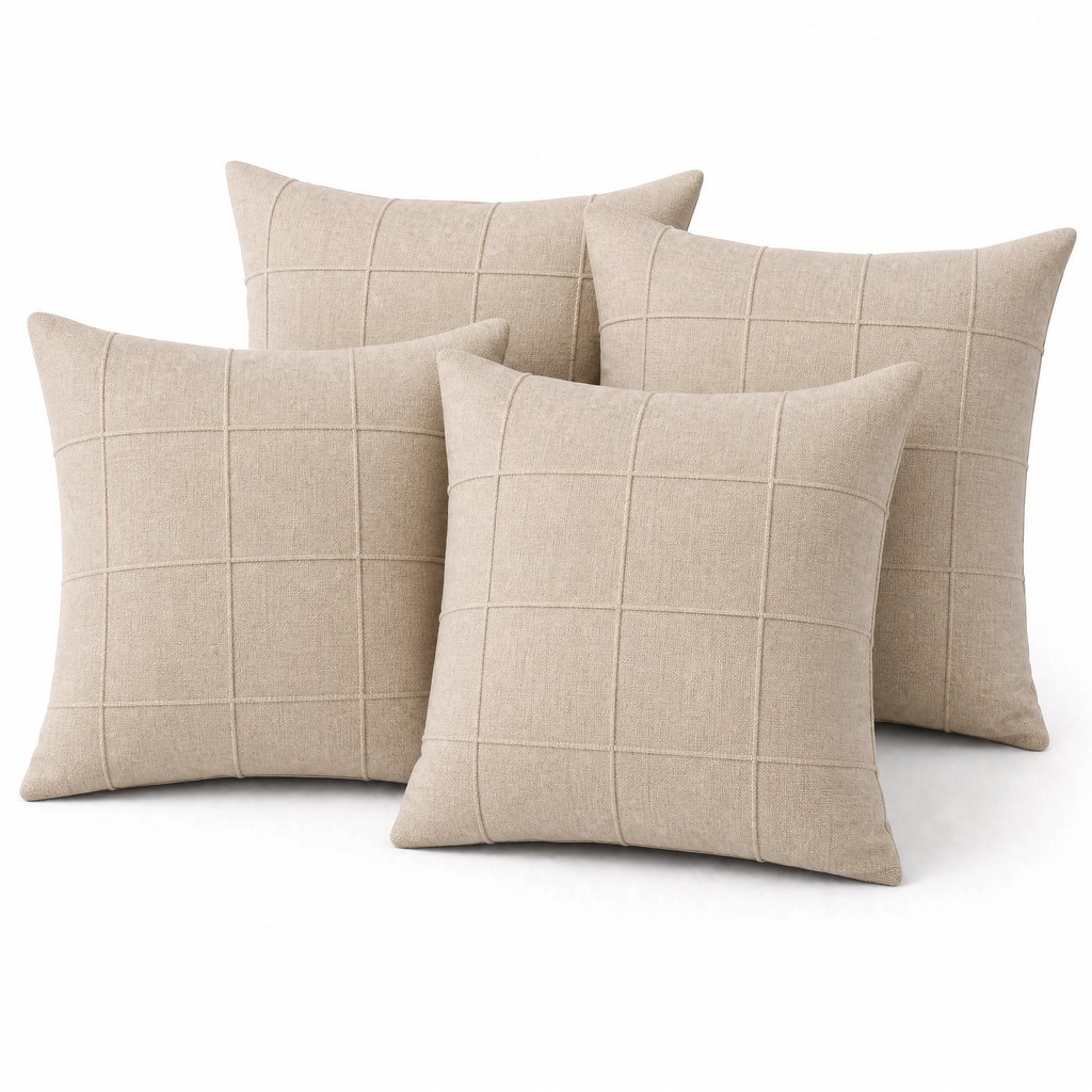 Kit Capa de Almofada Linho 40x40 Quadriculada com Zíper Embutido Decorativa Sofá Cama Sala Quarto