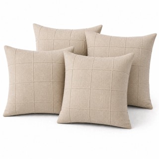 Kit Capa de Almofada Linho 40x40 Quadriculada com Zíper Embutido Decorativa Sofá Cama Sala Quarto