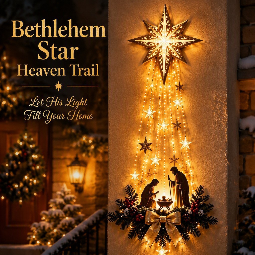 Bethlehem Star LED Decoração suspensa de Natal Campo de nascimento luminoso Enfeites de parede para varanda ao ar livre