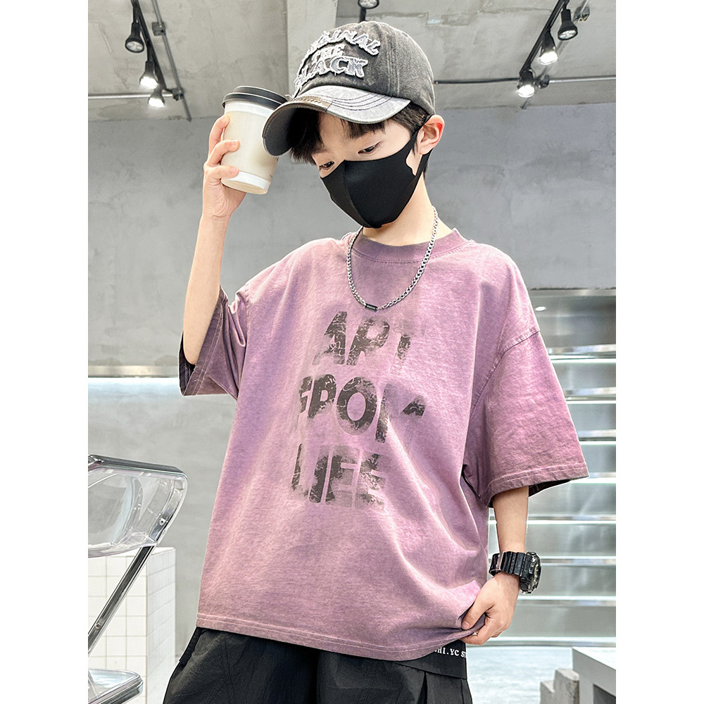 Meninos verão camiseta de manga curta 2026 novo estilo crianças verão estilo fino camiseta grande menino verão meia mang