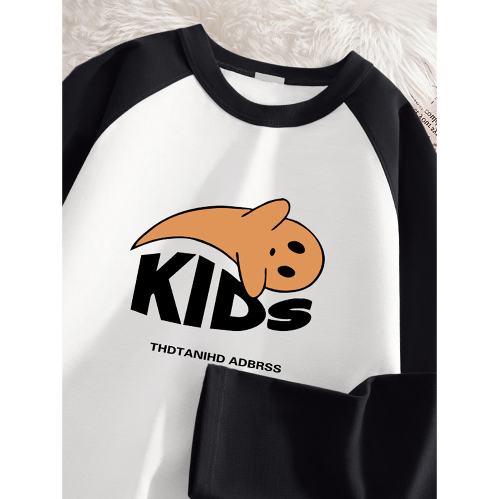 Primavera outono novo estilo americano Retro contraste cor Raglan manga comprida camiseta masculina Casual solto em torn