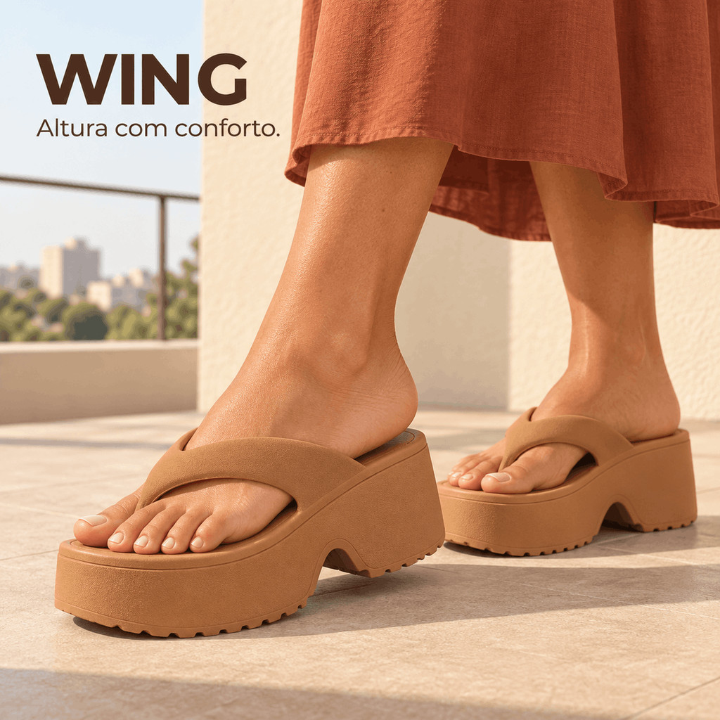 Sandália Wing  Plataforma Feminina Confortável  Anatômica Antiderrapante Casual