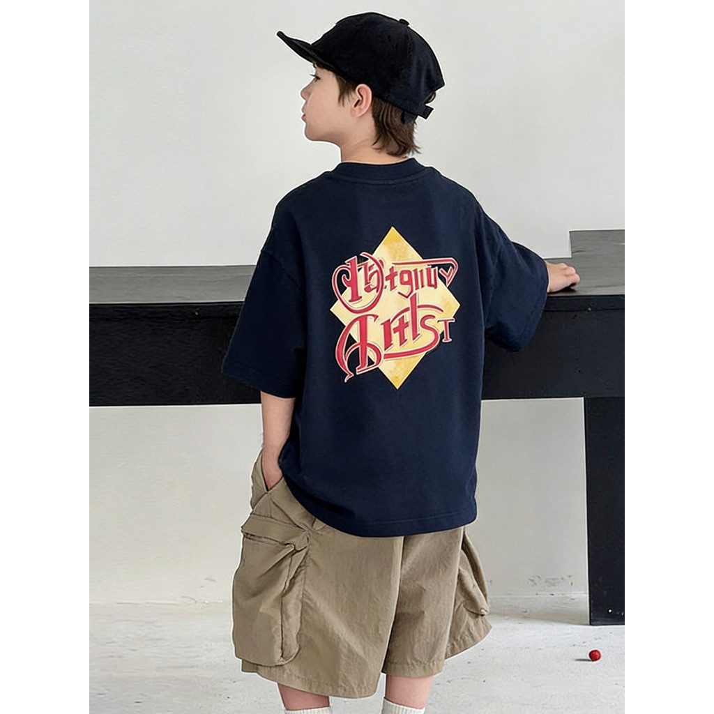 Meninos de manga curta verão novo estilo meninos solto Casual camiseta médio grande crianças impresso moda All-Match top