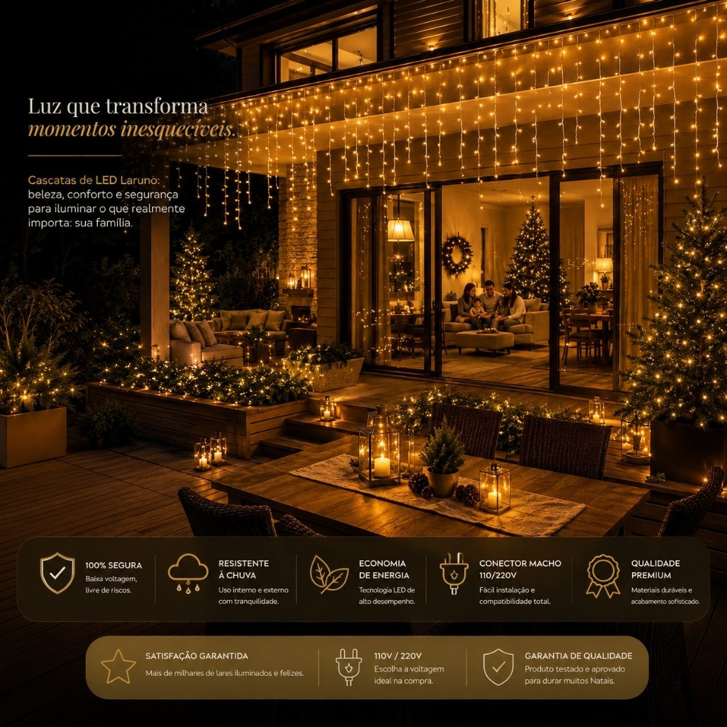 400 Led 10m Externa Blindada Natal 8 Funções de Pisca A Prova D'agua Cor Das Luzes Branco Quente Bivolt 110V~220V — imagem 2 de 2
