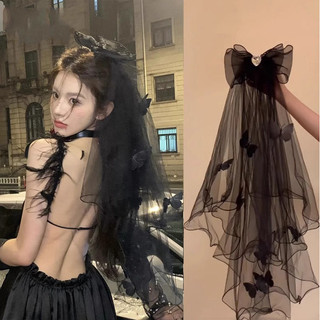 Véu de Halloween com laço e presilha de cabelo, acessório de festa de Halloween estilo sombrio, adereço para fotos, aces