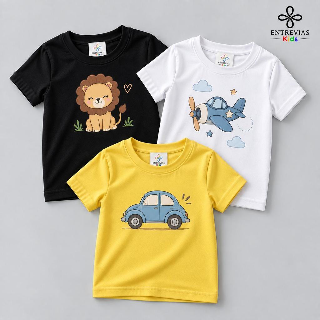 Kit Camisetas Infantil Menino 100% Algodão Estampadas Sortidas Manga Curta Confortável