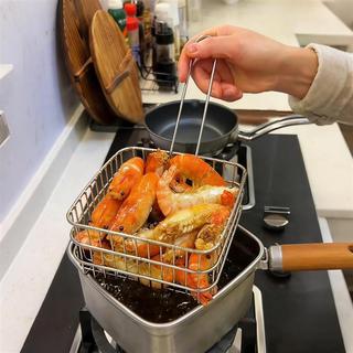 Fritadeira de aço inoxidável cozinha doméstica destacável multifuncional com malha de filtro pequena fritar ferver fabri