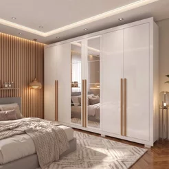 Guarda-Roupa Casal com Espelho 6 Portas 4 Gavetas com Pés Alpes Yescasa Branco