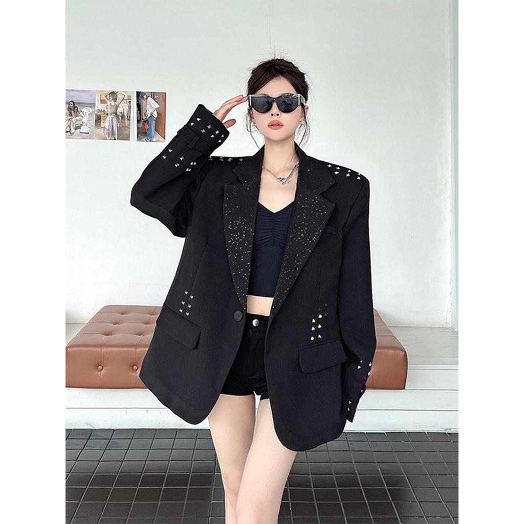 Olhos grandes [Roupas femininas estilo Yamamoto] Blazer-ombros Blazer preto feminino primavera outono nicho Design versã