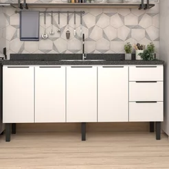 Balcão de Cozinha 4 Portas 3 Gavetas 174cm Júpiter Branco 174