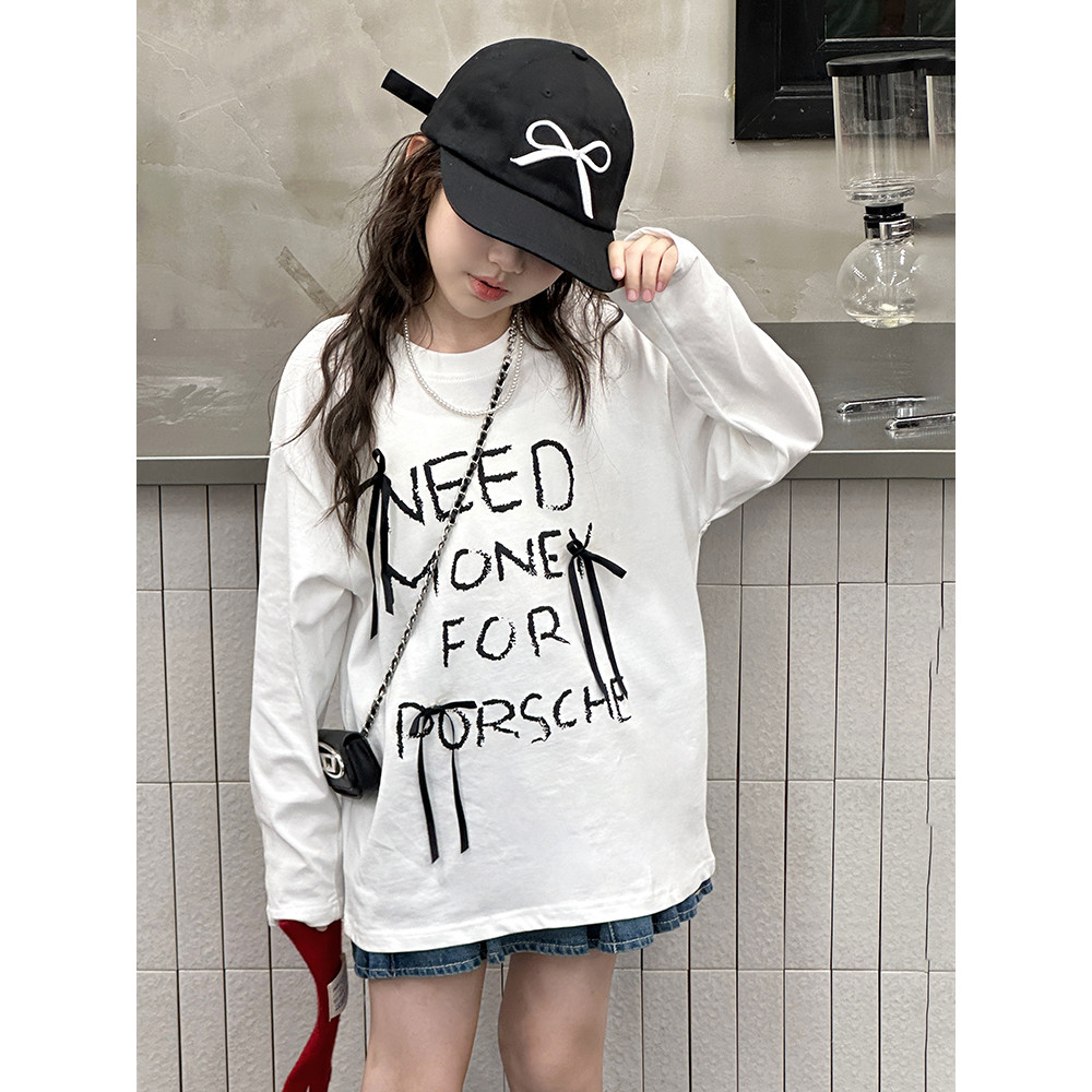 Meninas camisa de fundo primavera outono Casual crianças solto puro algodão manga comprida camiseta outono grandes crian