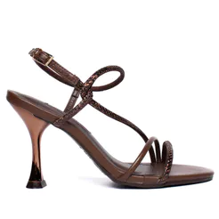 Sandália Feminina Via Marte Salto Fino Strass Café/Dourado