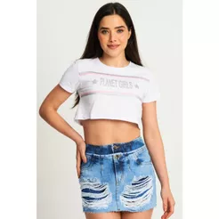 Cropped Feminino Silk Logo Planet Girls Branco