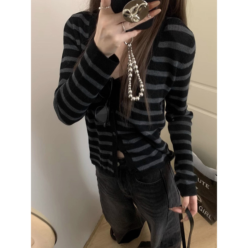 Estilo coreano macio ceroso com decote em V camisola de manga comprida Cardigan de malha feminino All-Match botão Design