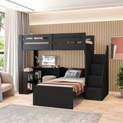 Beliche Multifuncional Solteiro Adulto com Escrivaninha Star Office Casatema MadeiraOriginals Preto/ Preto Perfect Touch
