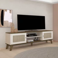 Rack Retrô para TV até 75 Polegadas MDF 180cm 2 Portas Charlotte Marrom Pinho/Off White