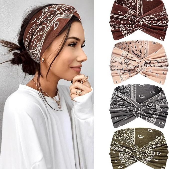 Nova faixa de cabelo para yoga feminina, tiara com estampa de castanha, faixa de cabelo cruzada, acessório de cabelo, fa