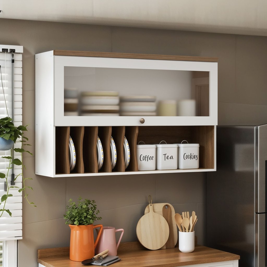 Armário Aéreo para Cozinha com Porta de Vidro Provençal Iluminata Branco/Fosco Branco Fosco
