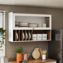 Armário Aéreo para Cozinha com Porta de Vidro Provençal Iluminata Branco/Fosco Branco Fosco