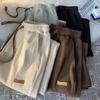Calças masculinas estilo elástico Drape calças retas calças casuais soltas de perna larga calças compridas masculinas ve