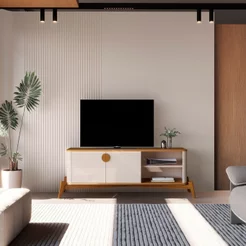 Rack para TV até 60 Polegadas Retrô Pés em Madeira Maciça 100% MDF 154cm Buriti Bege Off White/Nature