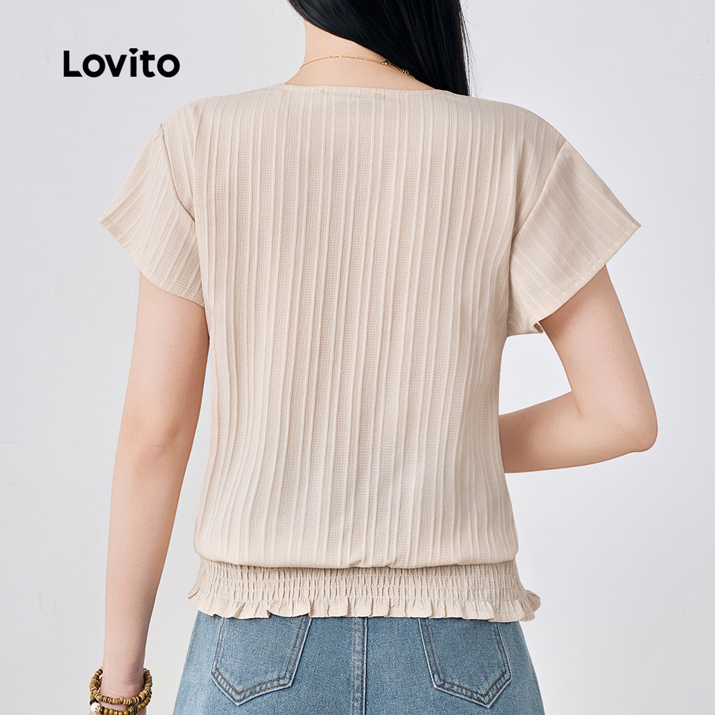 Lovito Casual Blusa com Franzido Primavera/verão Blusa Cáqui para Mulheres L142ED932 · foto 2