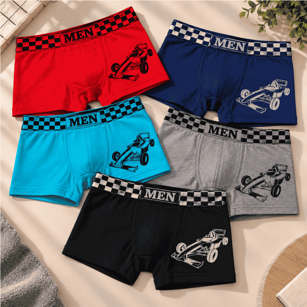Kit 5 Cuecas Boxer Infantil Masculina Elástico Confortável Uso Diário Menino Cores Sortidas