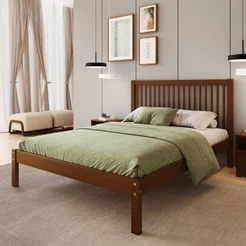 Cama de Casal Lucy de Madeira Maciça com Lastro Marrom/Walnut Walnut