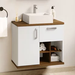 Gabinete para Banheiro 1 Porta 1 Gaveta 4 Nichos Veneza Branco/Nogal