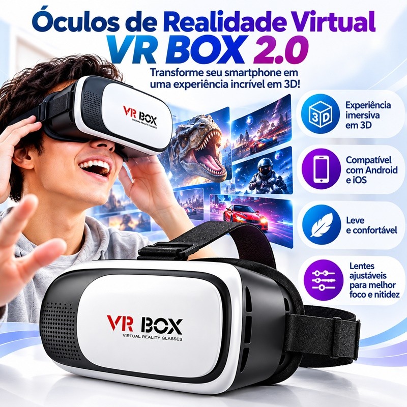 Óculos Vr Box 2.0 Realidade Virtual + Controle Cardboard 3d Bluetooth AIRER.BR
