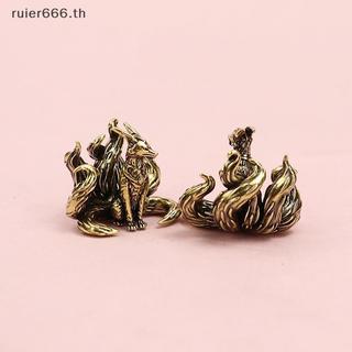 ruier Miniatura Antigo Latão Luy Nove Caudas Raposa Estatuetas Feng Shui Ornamento Cobre Animal Mini Escritório Desktop 