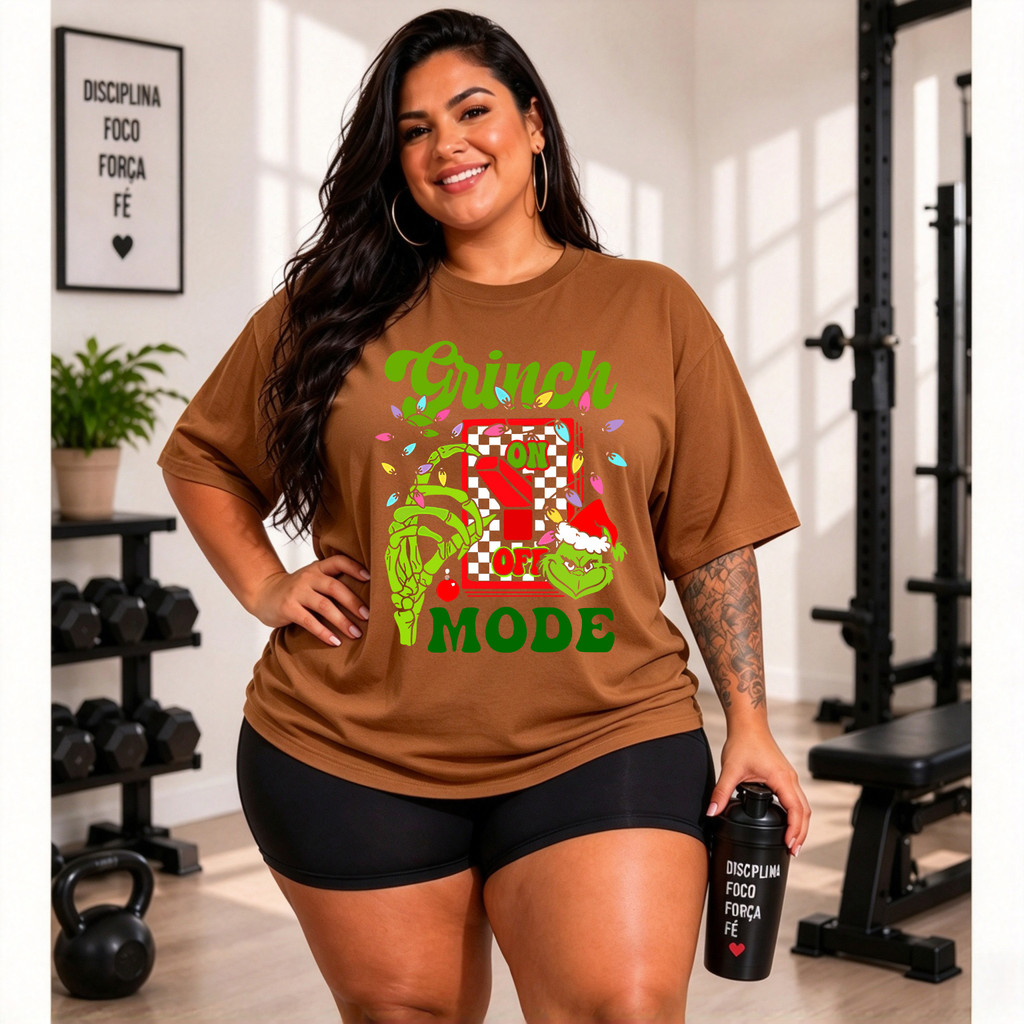 [Camiseta Premium em Algodão Puro] MOMO Grinch Natal Personagem Divertido Feminina Estampa Natalina Manga Curta P-G3