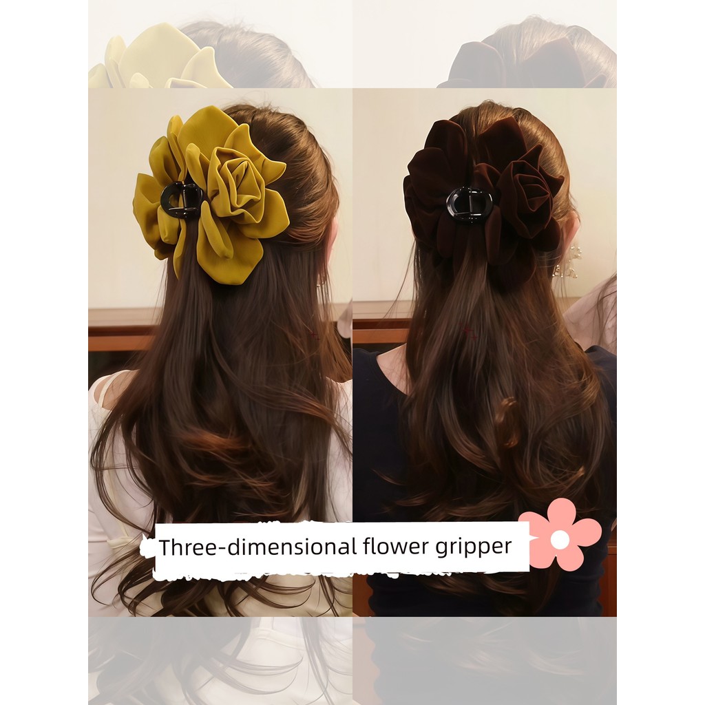 Golden Wind Velvet Rose Crane Crane Retro Tridimensional Flor Grande Tubarão Prancha na parte de trás da cabeça