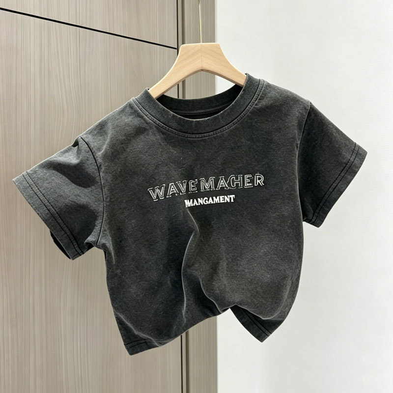 ((Algodão puro) crianças angustiado camiseta de manga curta verão novo estilo versão coreana meninos bebê médio pequeno 