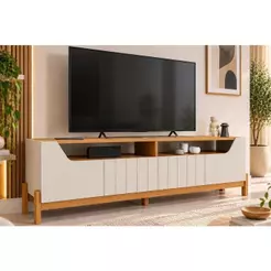 Rack Bancada p/TV até 70 Pol Moema 100% MDF c/ Nichos e Pés 185cm Off White/Nature - Permóbili