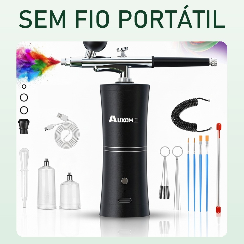 AUXOM Kit Aerógrafo Compressor Sem Fio Portátil Bivolt Multiuso Para Unhas Barber e Decoração — imagem 2 de 3