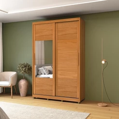 Guarda Roupa 2 Portas de Correr Com Espelho 235x152 Cm Bordeaux Nature 100% MDF Casamia