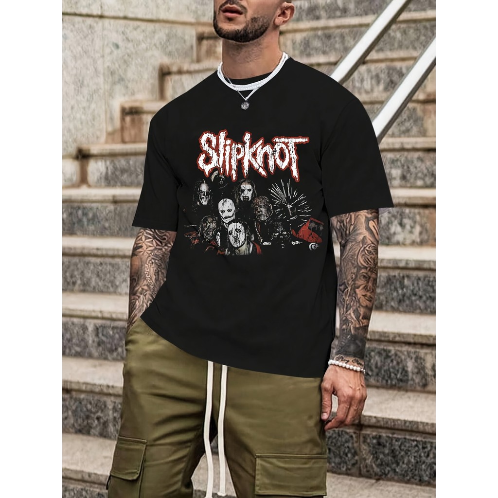 Music.Soul Camiseta Masculina Slipknot Azul Vibrante | Estética Streetwear Poliéster Fãs de Metal | Estilo Oversized