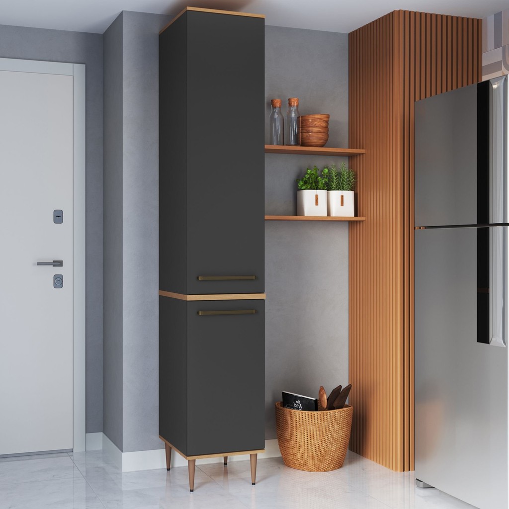 Armário Paneleiro 40cm 2 Portas Isabelle Freijó/Grafite em Oferta na Shopee