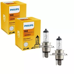 PAR LÂMPADA HALÓGENA FAROL ALTO E BAIXO H4 ORIGINAL PHILIPS STANDARD 60/55W 12V