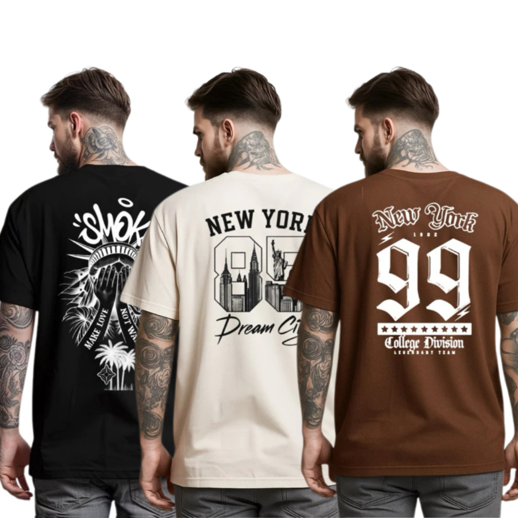 Kit 3 Camisetas Masculinas Estampada Streetwear Algodão Fio 30.1
