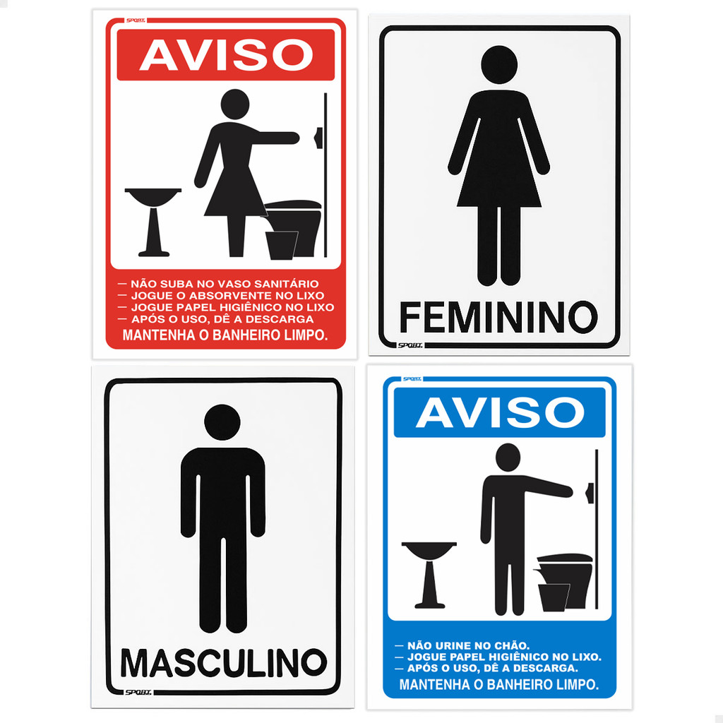 4 Placas Aviso Banheiro Feminino Masculino Regras Comércio em Oferta na Shopee