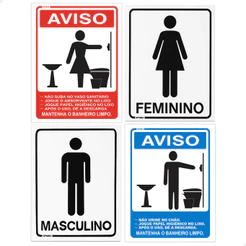 4 Placas Aviso Banheiro Feminino Masculino Regras Comércio